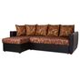 Угловой диван-кровать "Мартин" крупный вензель на коричневом фоне и коричневый кожзам